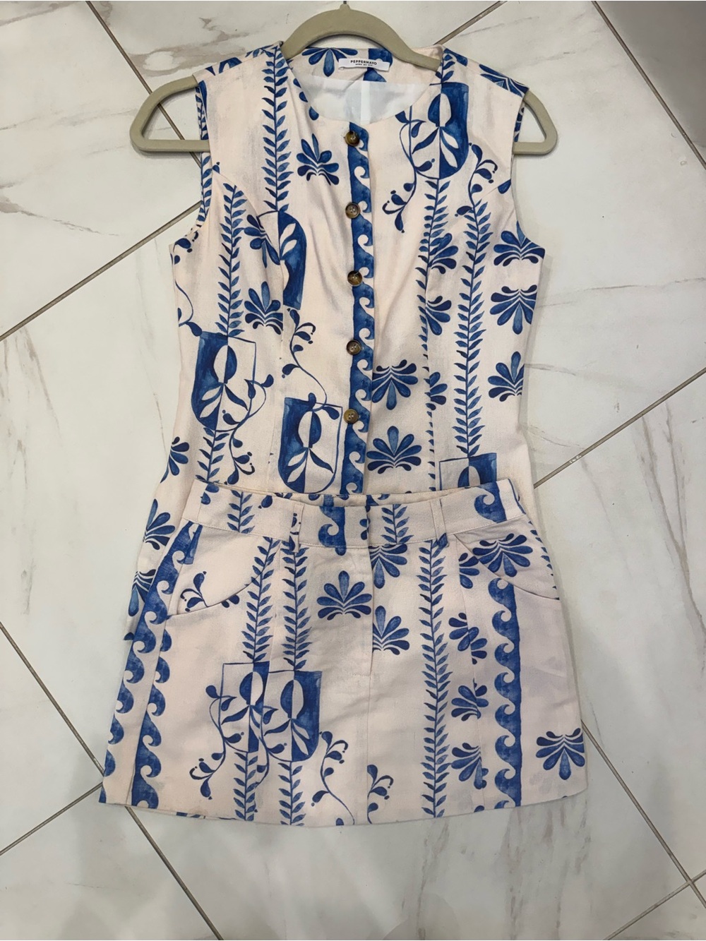 Peppermayo SET White Blue Floral Print Vest WITH Short Skirt - Picture 8 of 9